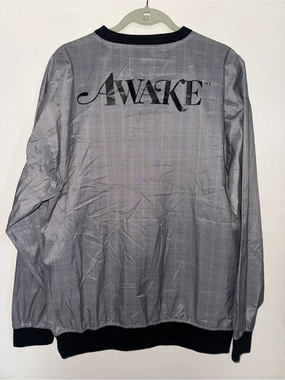 Awake Gray Plaid Crewneck with Black Rib Trim